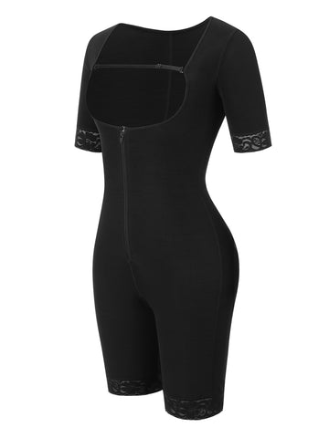 Elastic Lace Full Body Shaper Zipper Open Crotch