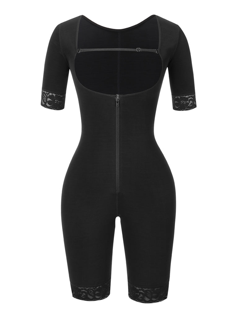 Elastic Lace Full Body Shaper Zipper Open Crotch