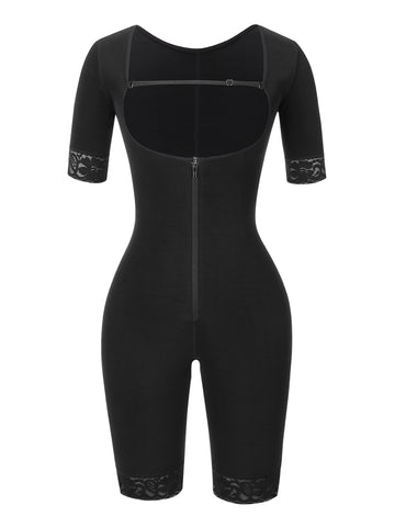 Elastic Lace Full Body Shaper Zipper Open Crotch