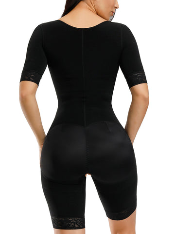 Elastic Lace Full Body Shaper Zipper Open Crotch