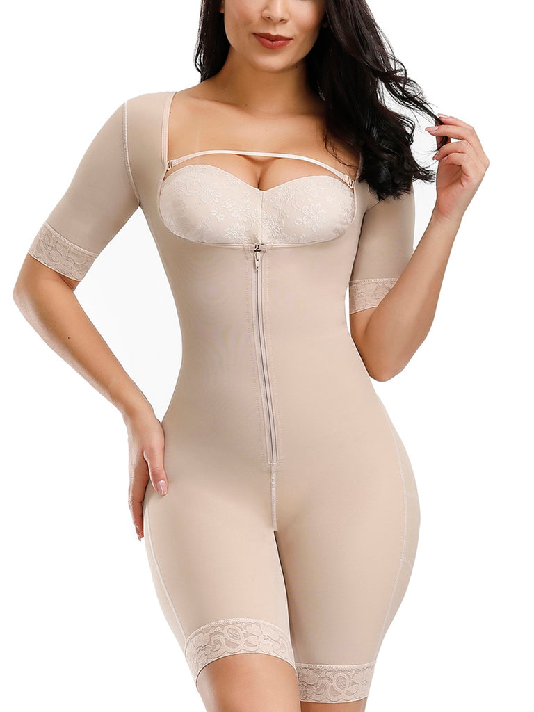 Elastic Lace Full Body Shaper Zipper Open Crotch Elastic Lace Full Body Shaper Zipper Open Crotch