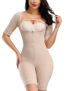 Elastic Lace Full Body Shaper Zipper Open Crotch
