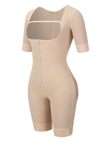 Elastic Lace Full Body Shaper Zipper Open Crotch