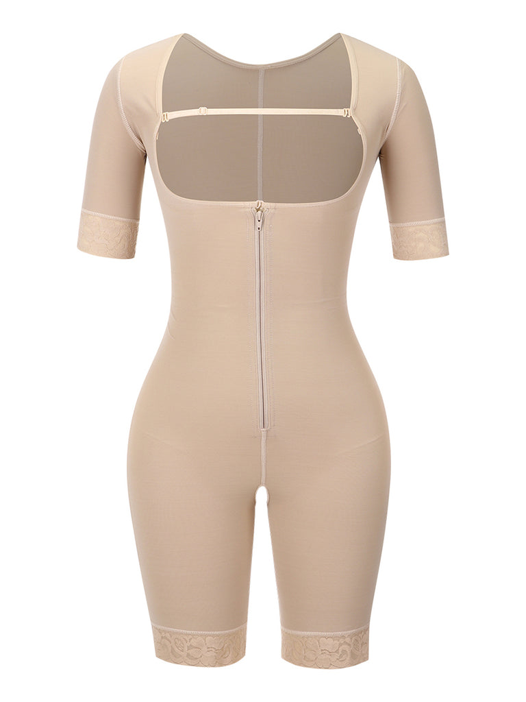Elastic Lace Full Body Shaper Zipper Open Crotch