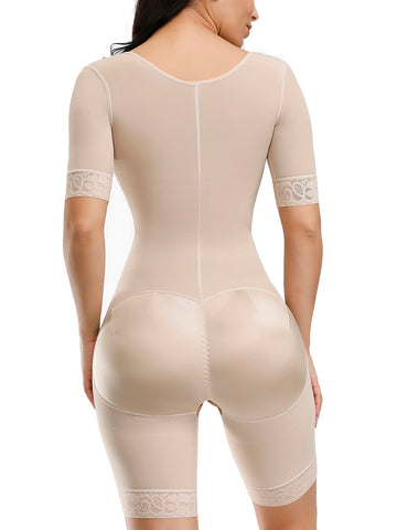 Elastic Lace Full Body Shaper Zipper Open Crotch