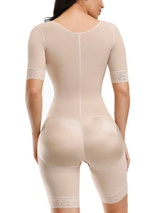 Elastic Lace Full Body Shaper Zipper Open Crotch