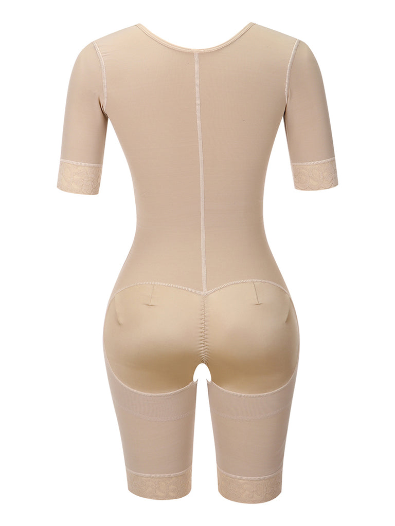 Elastic Lace Full Body Shaper Zipper Open Crotch