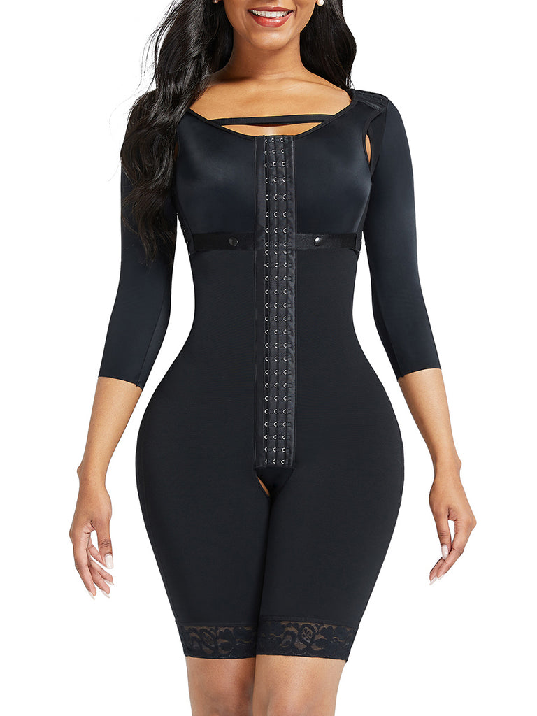 Lace Trim Hourglass Body Shaper With Sleeves Curve Shaper Lace Trim Hourglass Body Shaper With Sleeves Curve Shaper