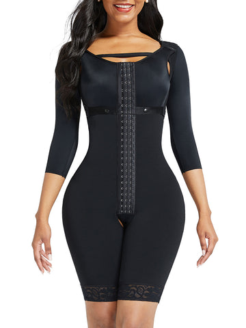 Lace Trim Hourglass Body Shaper With Sleeves Curve Shaper