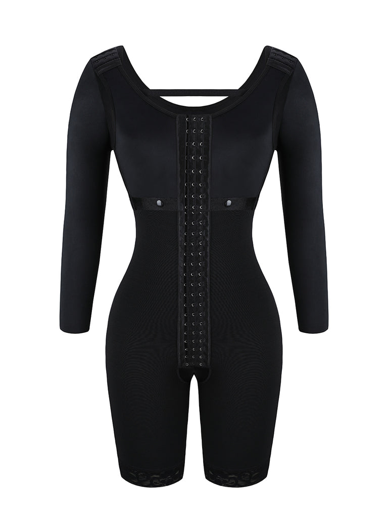 Lace Trim Hourglass Body Shaper With Sleeves Curve Shaper