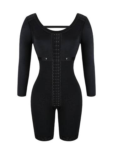 Lace Trim Hourglass Body Shaper With Sleeves Curve Shaper