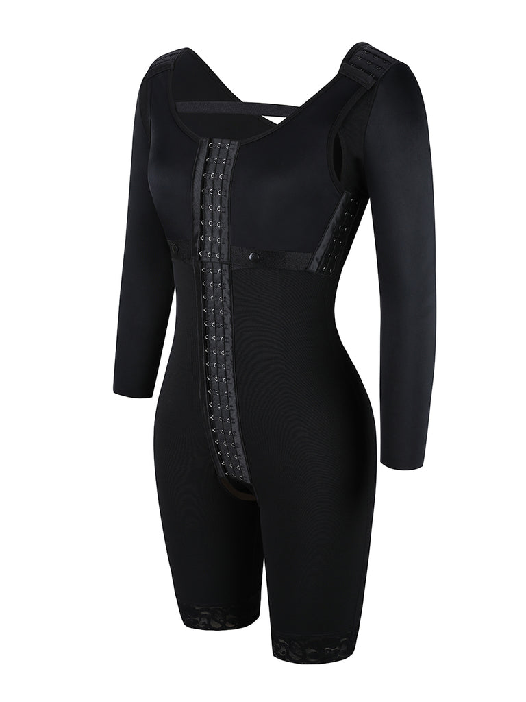 Lace Trim Hourglass Body Shaper With Sleeves Curve Shaper