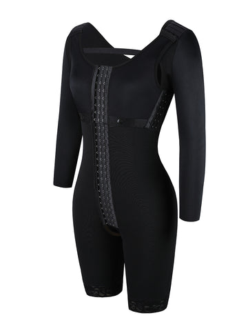 Lace Trim Hourglass Body Shaper With Sleeves Curve Shaper