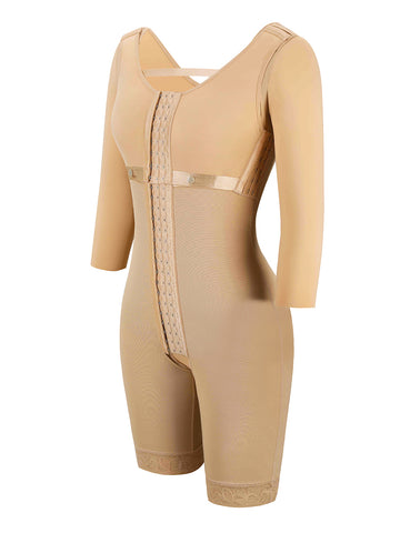 Lace Trim Hourglass Body Shaper With Sleeves Curve Shaper
