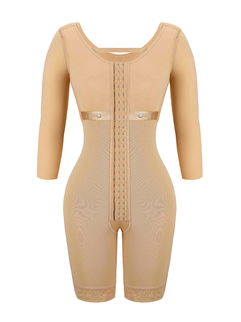Lace Trim Hourglass Body Shaper With Sleeves Curve Shaper