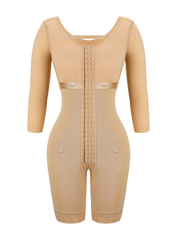 Lace Trim Hourglass Body Shaper With Sleeves Curve Shaper