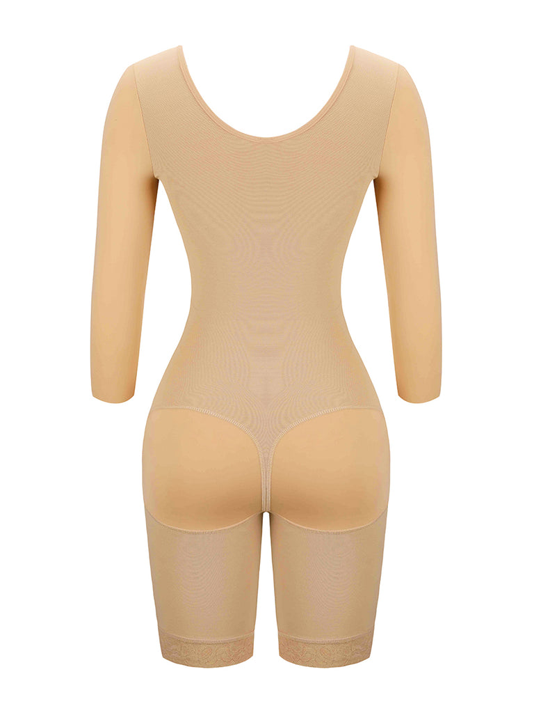 Lace Trim Hourglass Body Shaper With Sleeves Curve Shaper
