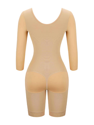 Lace Trim Hourglass Body Shaper With Sleeves Curve Shaper
