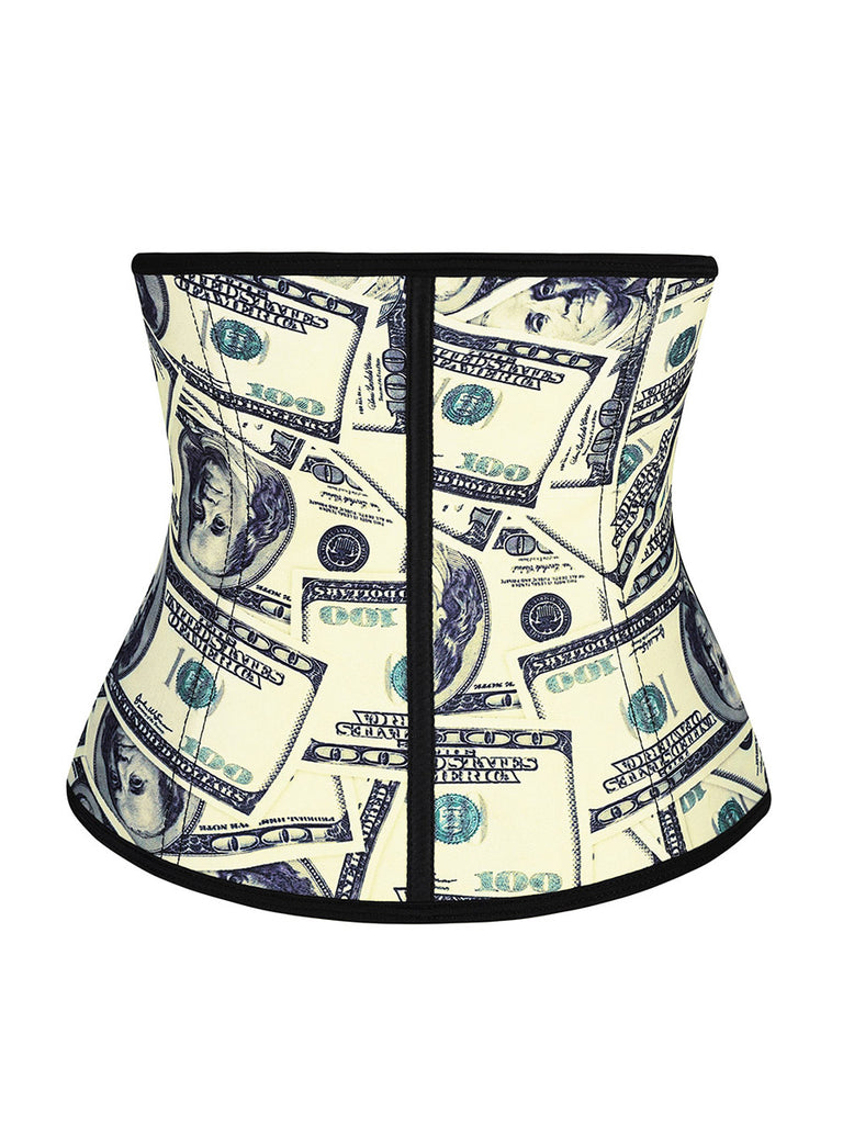 Money Print Latex Waist Cincher With Hooks Curve Creator