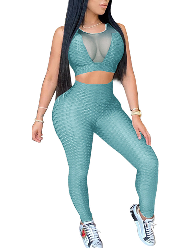 2 Piece Set Sports Suit Solid Sleeveless