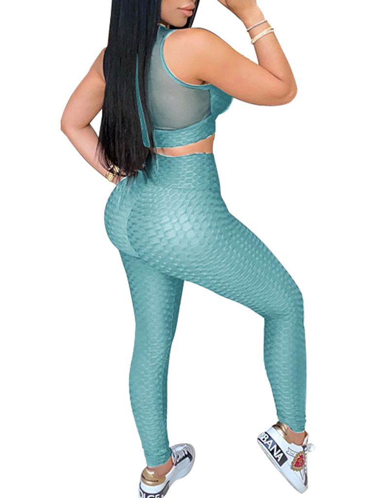 2 Piece Set Sports Suit Solid Sleeveless