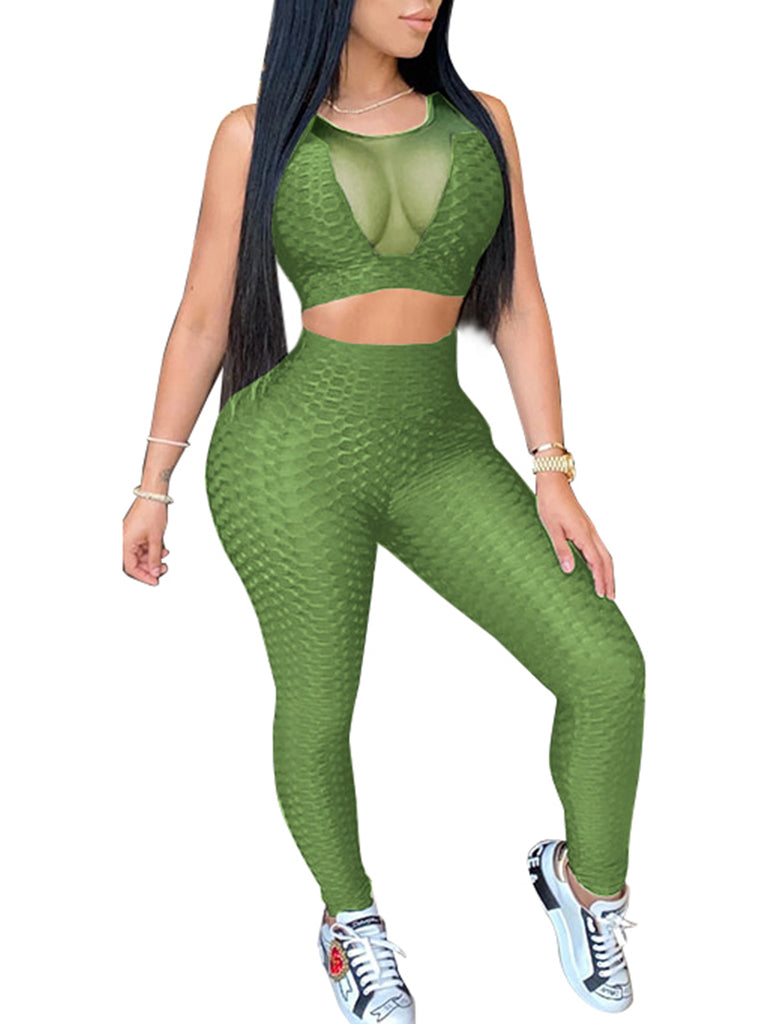 2 Piece Set Sports Suit Solid Sleeveless