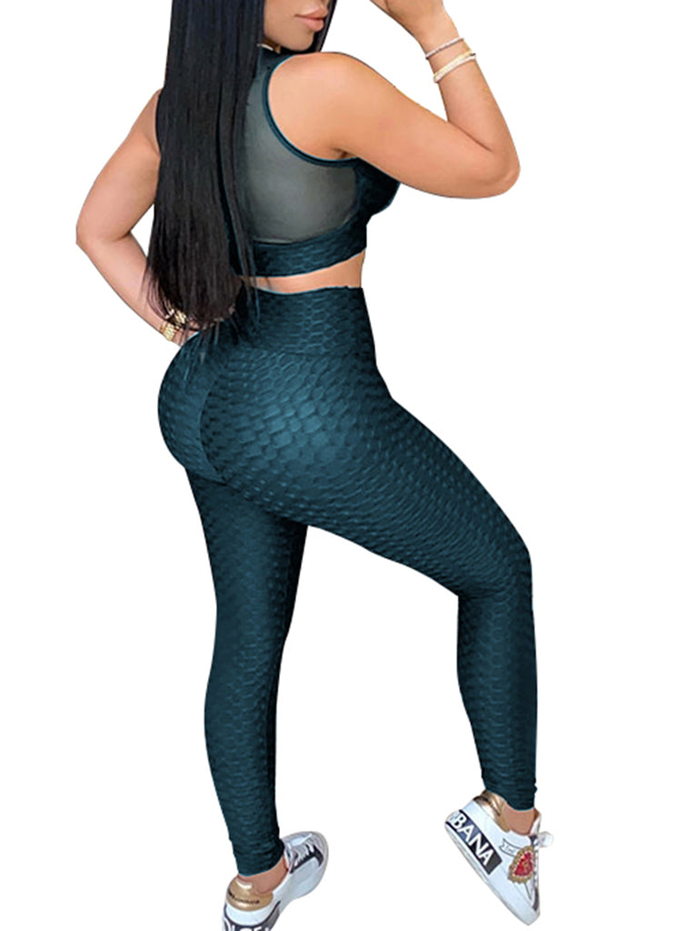 2 Piece Set Sports Suit Solid Sleeveless