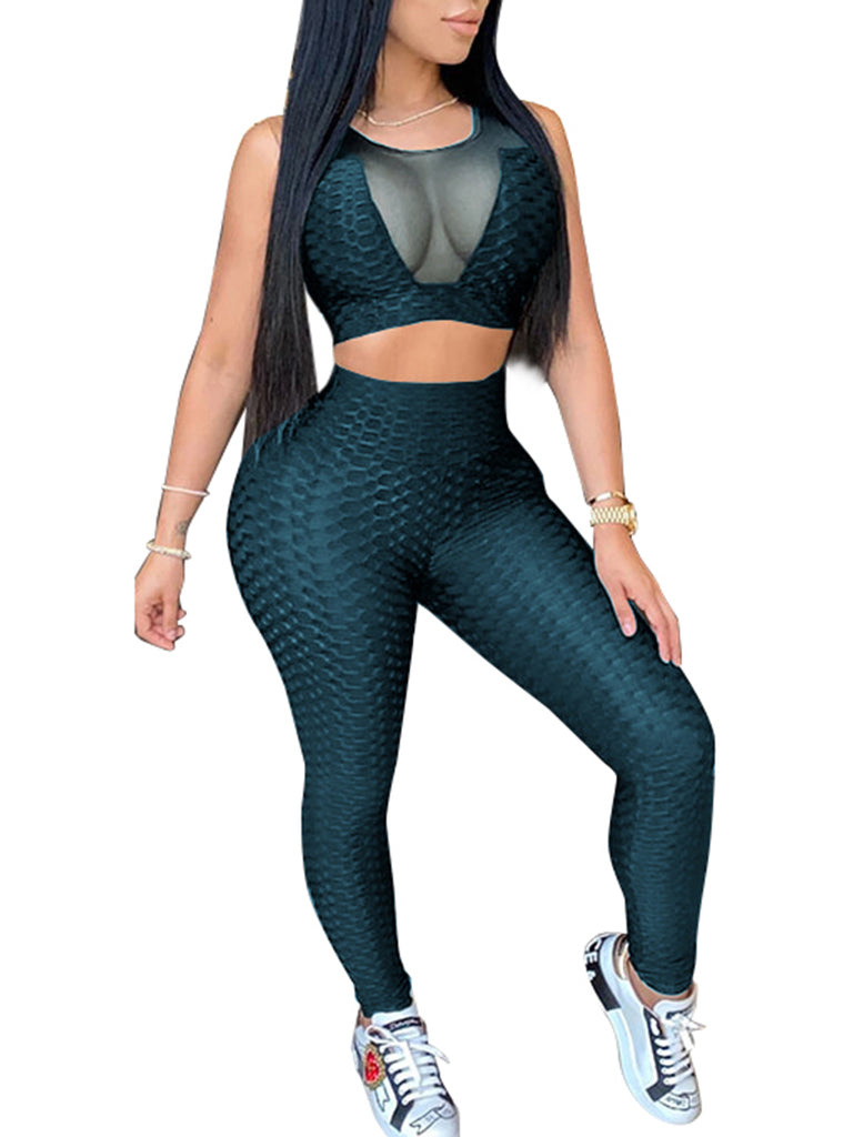 2 Piece Set Sports Suit Solid Sleeveless