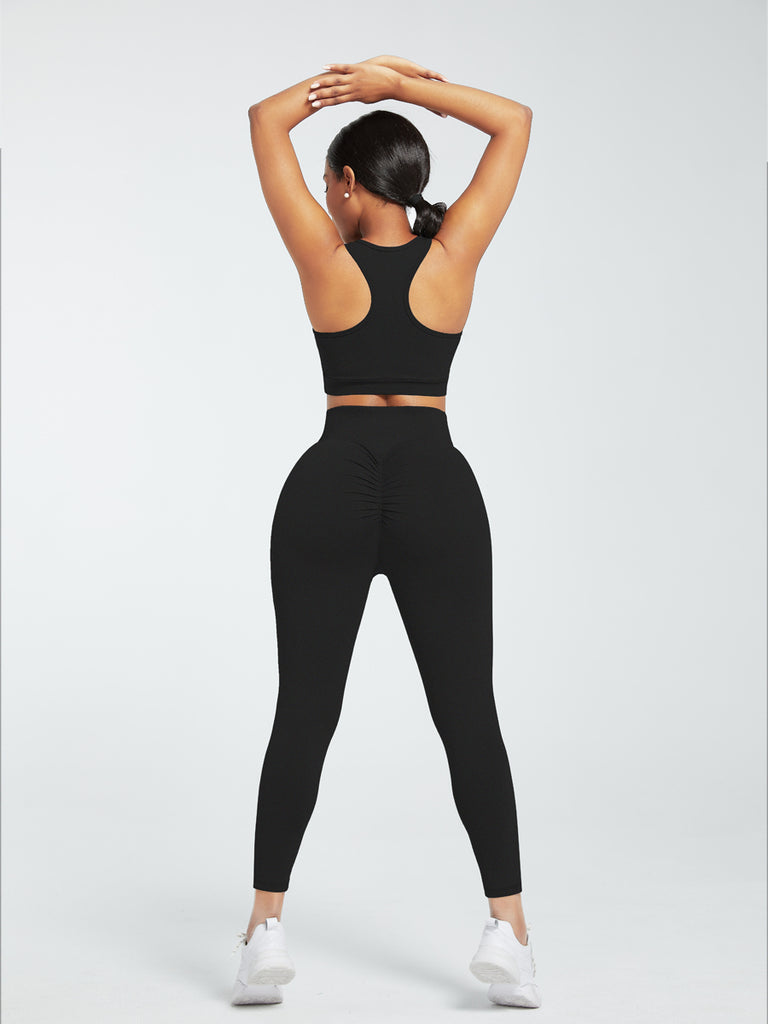2 Piece Racerback High Waist Pockets Sports Suit