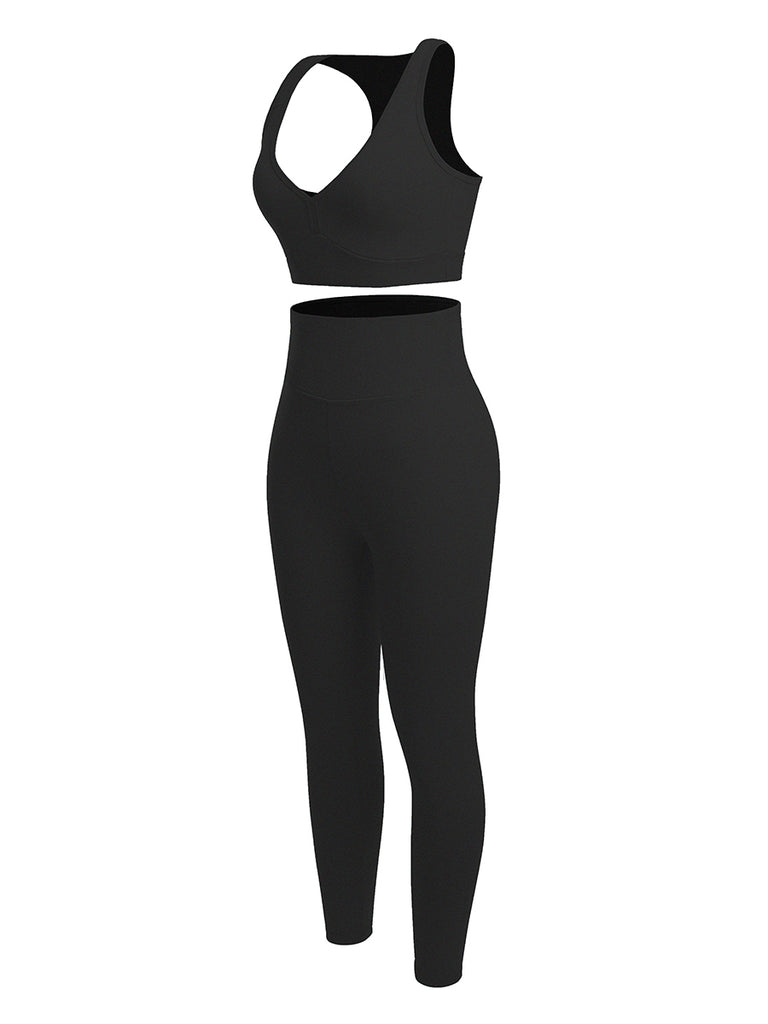 2 Piece Racerback High Waist Pockets Sports Suit