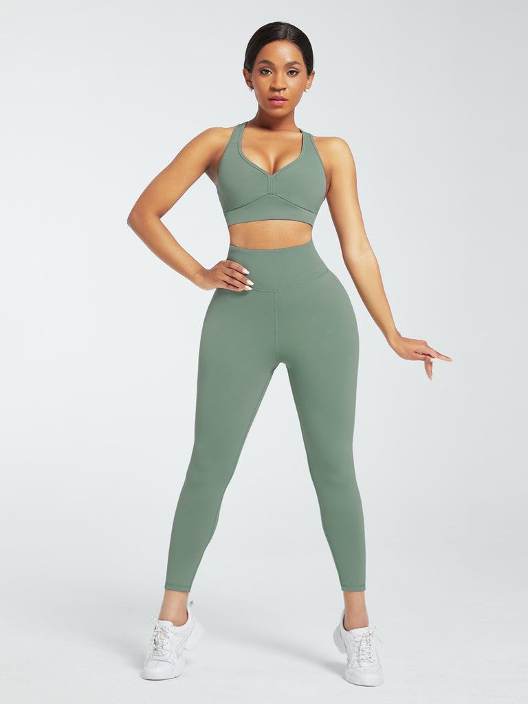 2 Piece Racerback High Waist Pockets Sports Suit