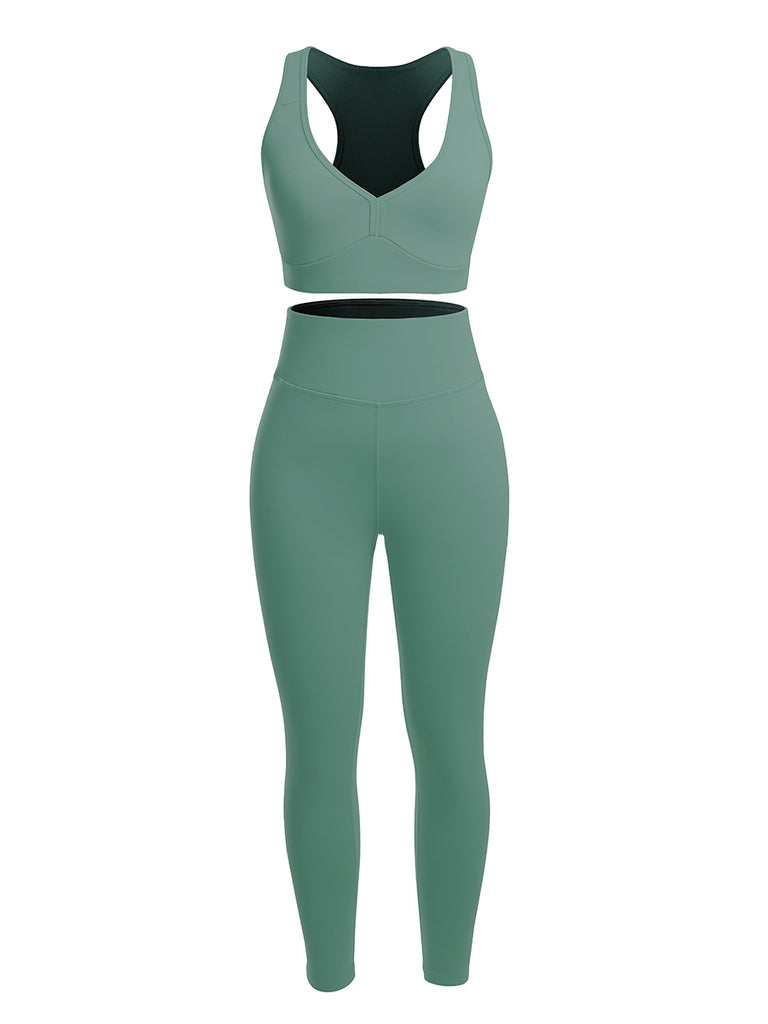 2 Piece Racerback High Waist Pockets Sports Suit