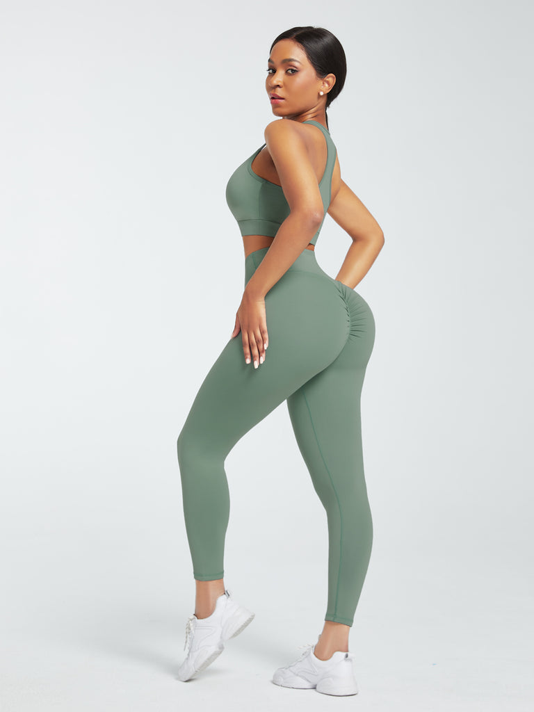 2 Piece Racerback High Waist Pockets Sports Suit