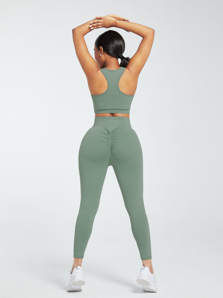 2 Piece Racerback High Waist Pockets Sports Suit