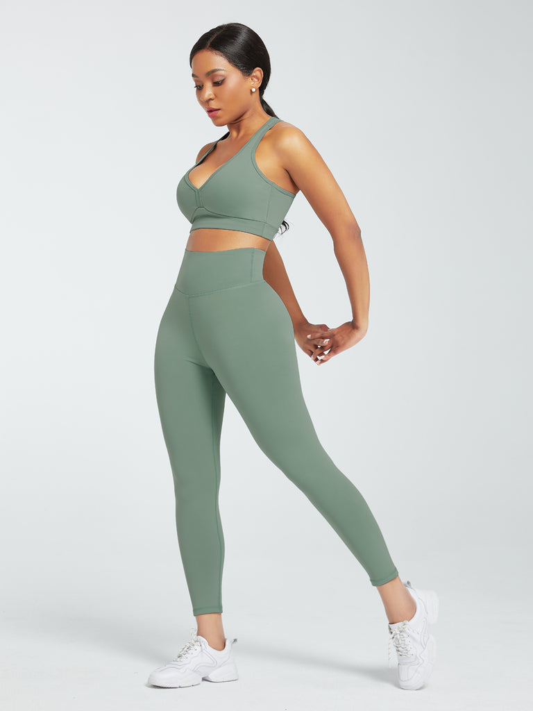 2 Piece Racerback High Waist Pockets Sports Suit