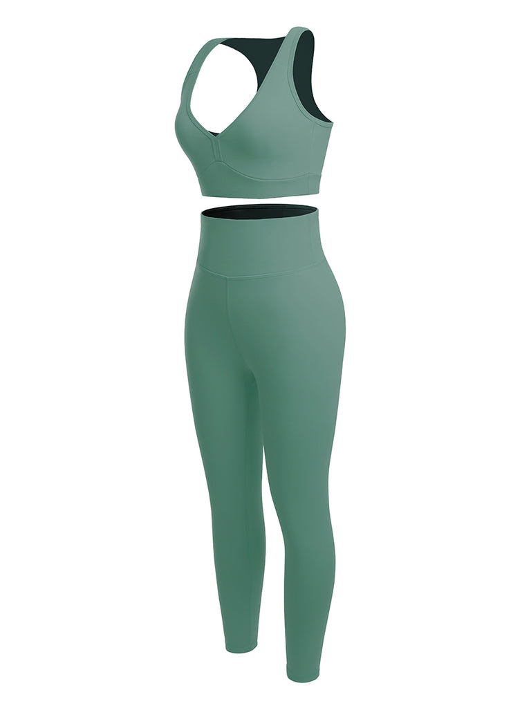 2 Piece Racerback High Waist Pockets Sports Suit
