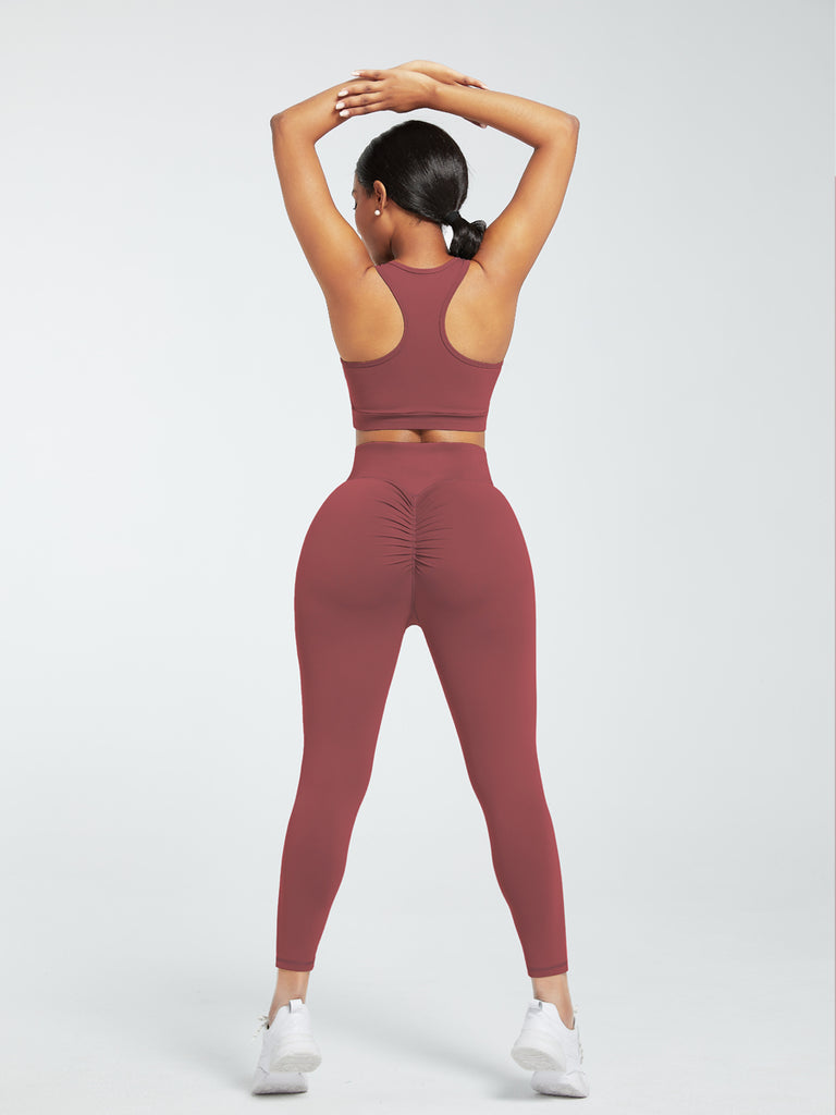 2 Piece Racerback High Waist Pockets Sports Suit