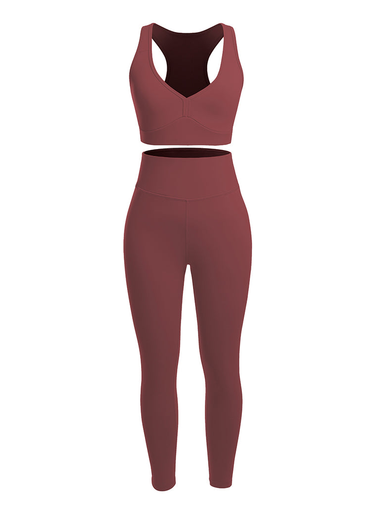 2 Piece Racerback High Waist Pockets Sports Suit