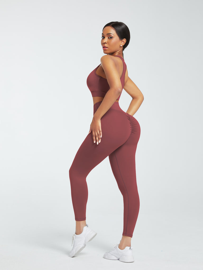 2 Piece Racerback High Waist Pockets Sports Suit