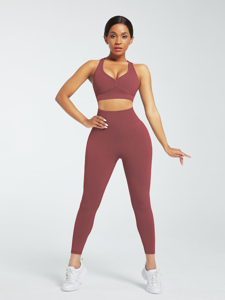 2 Piece Racerback High Waist Pockets Sports Suit