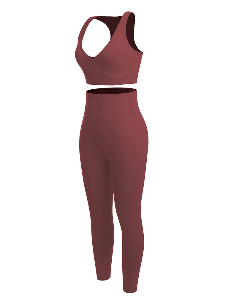 2 Piece Racerback High Waist Pockets Sports Suit