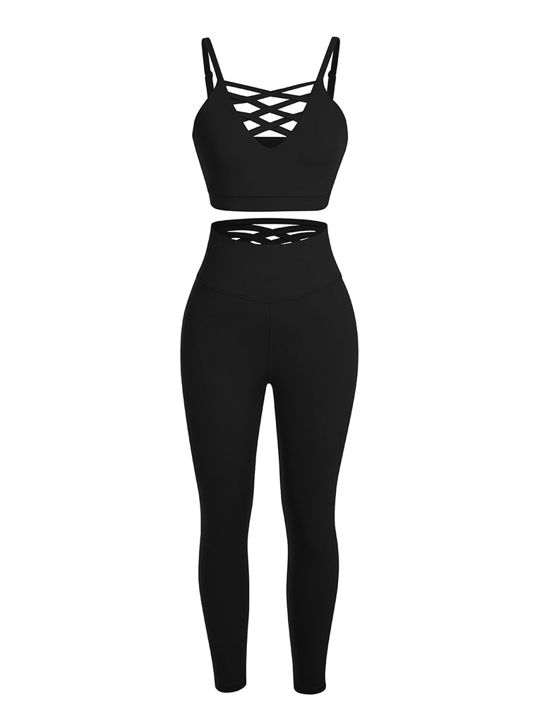 2 Piece Adjustable Straps High Waist Athletic Suit