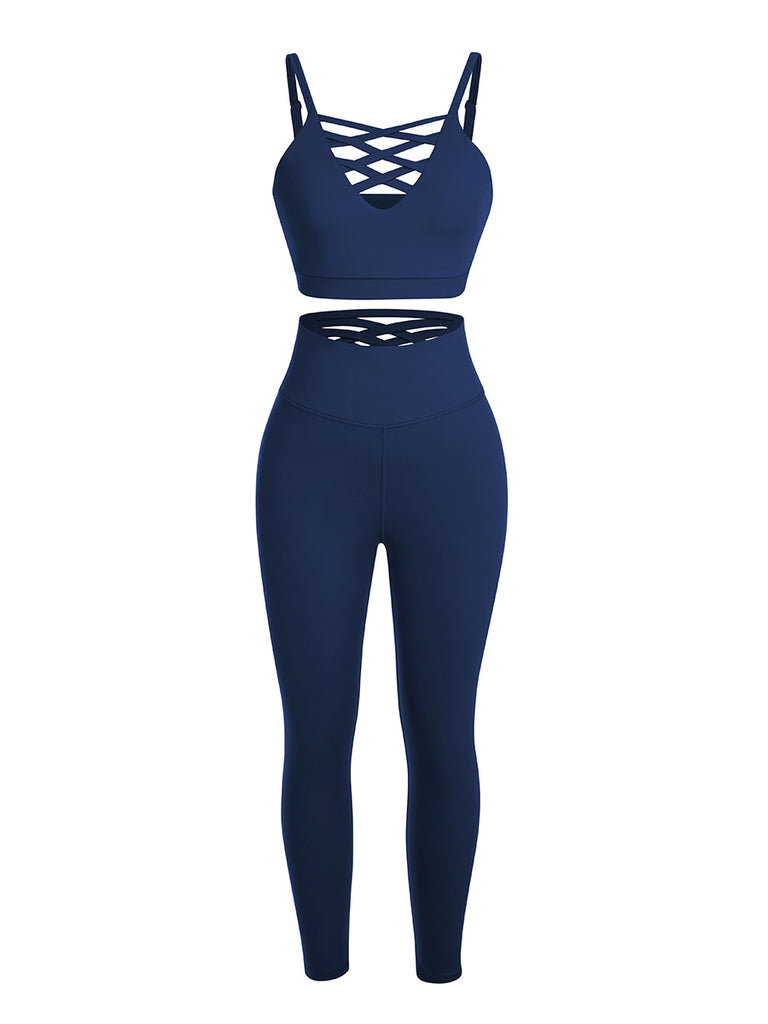 2 Piece Adjustable Straps High Waist Athletic Suit
