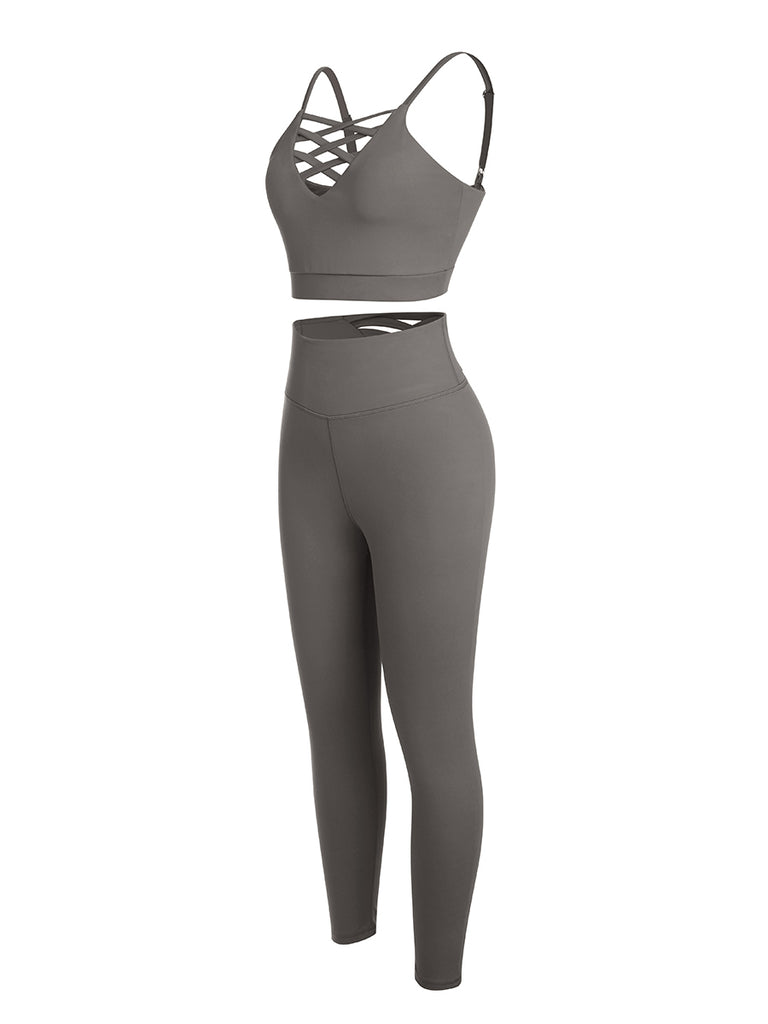 2 Piece Adjustable Straps High Waist Athletic Suit