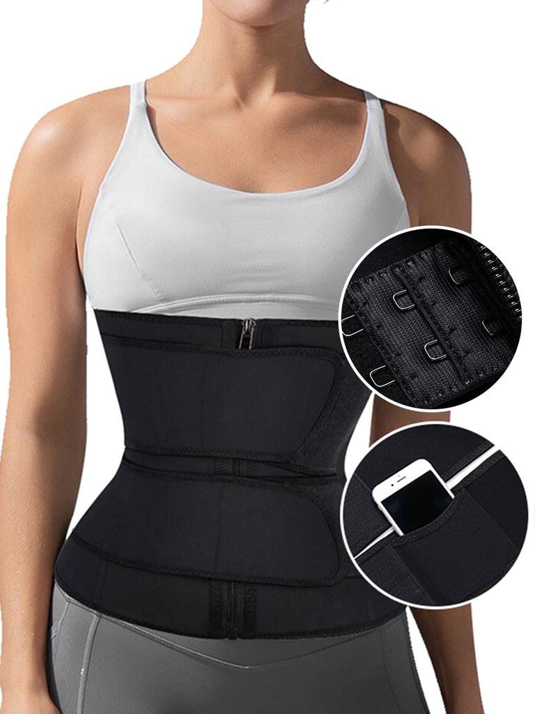 Latex Double Belt Plus Size Waist Trainer With Pocket
