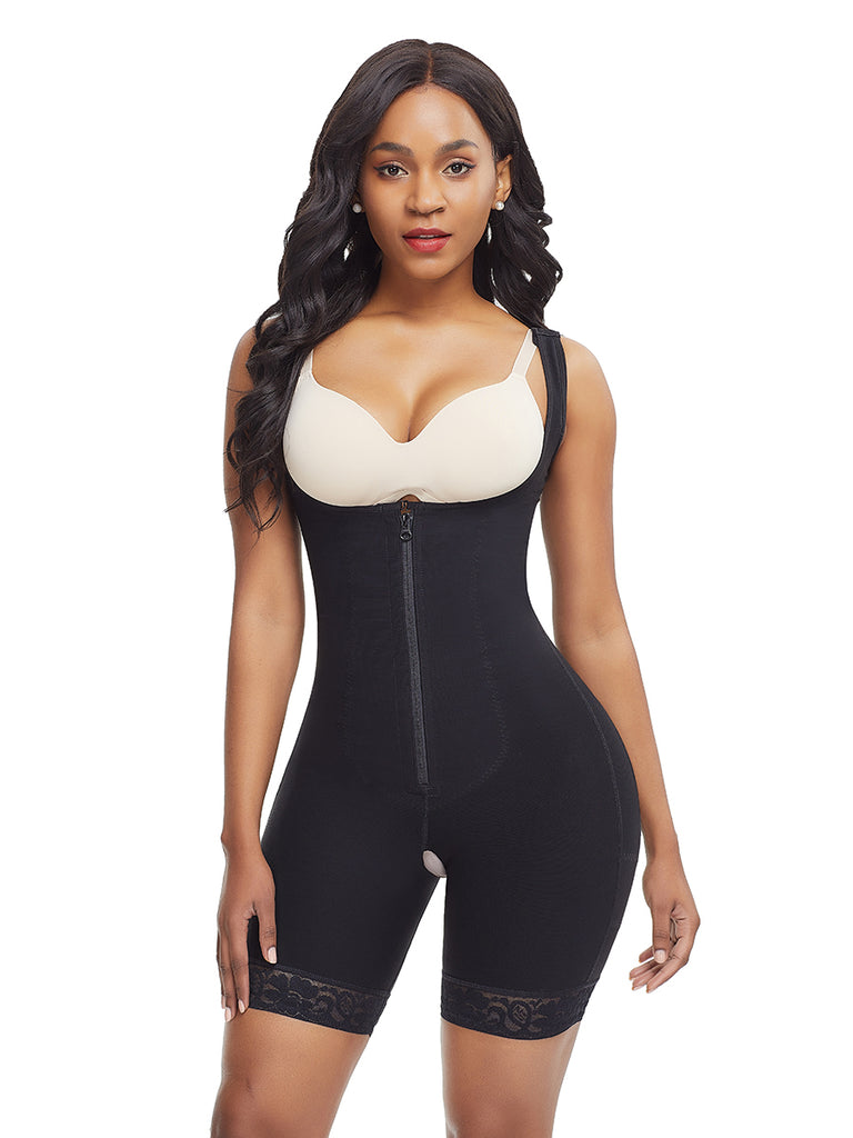Underbust Zippered Bodysuit with Open Crotch and Butt Lifter