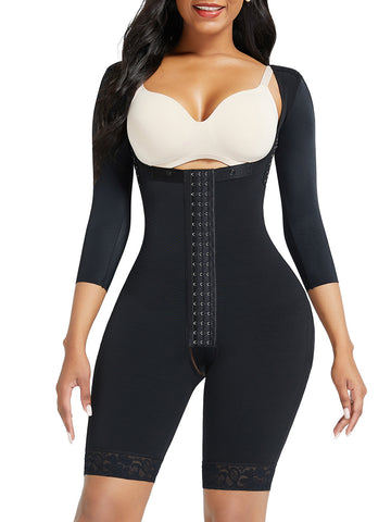 Lace Trim Hourglass Body Shaper With Sleeves Curve Shaper