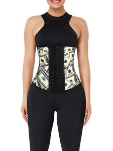 Money Print Latex Waist Cincher With Hooks Curve Creator