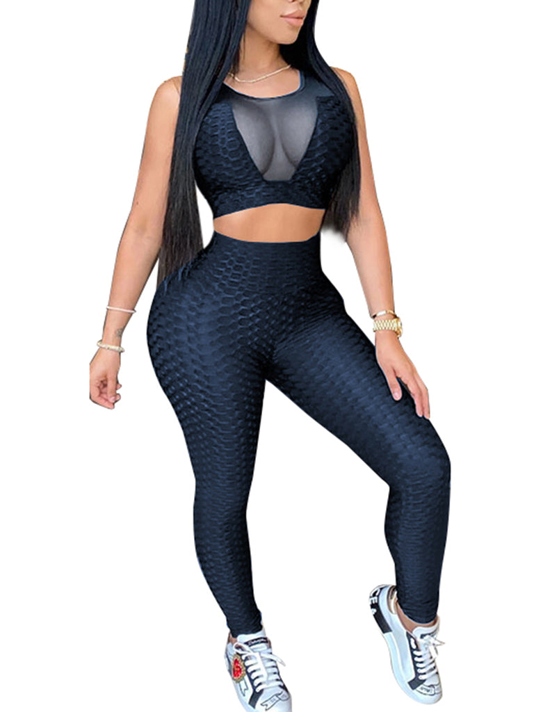 2 Piece Set Sports Suit Solid Sleeveless