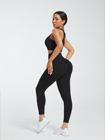 2 Piece Racerback High Waist Pockets Sports Suit